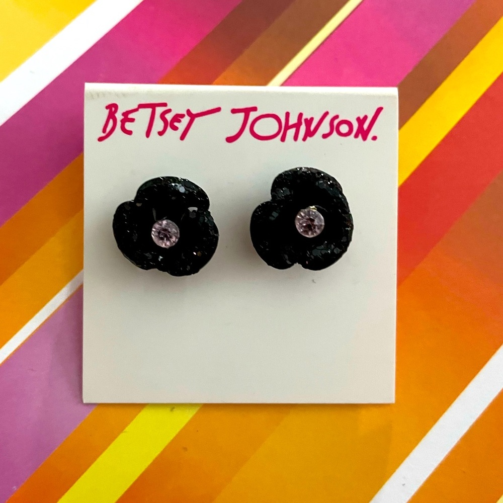 Cute Betsey Johnson Black Flower Earrings - Brand New!